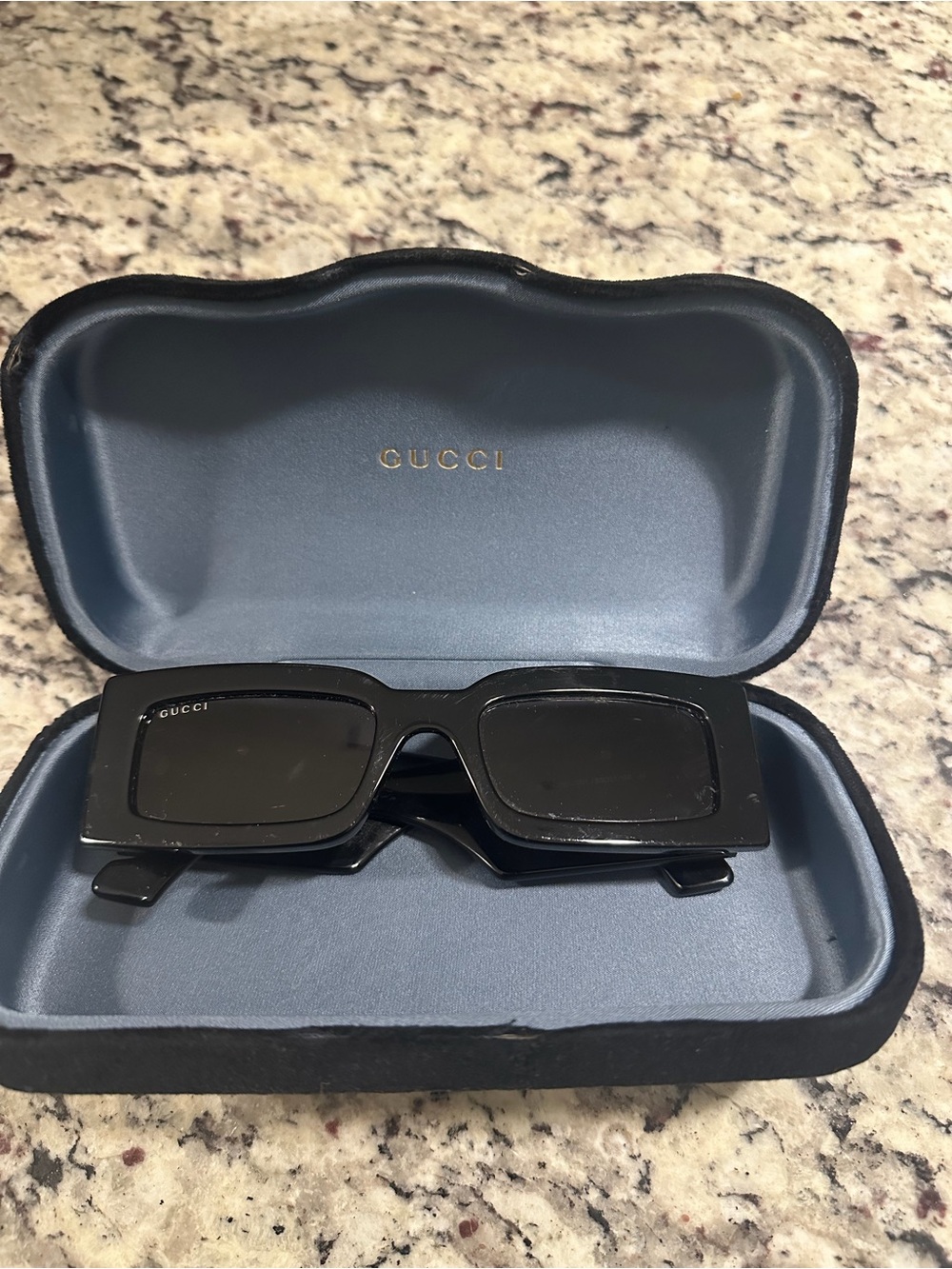 Gucci Glossy Black Rectangular Sunglasses